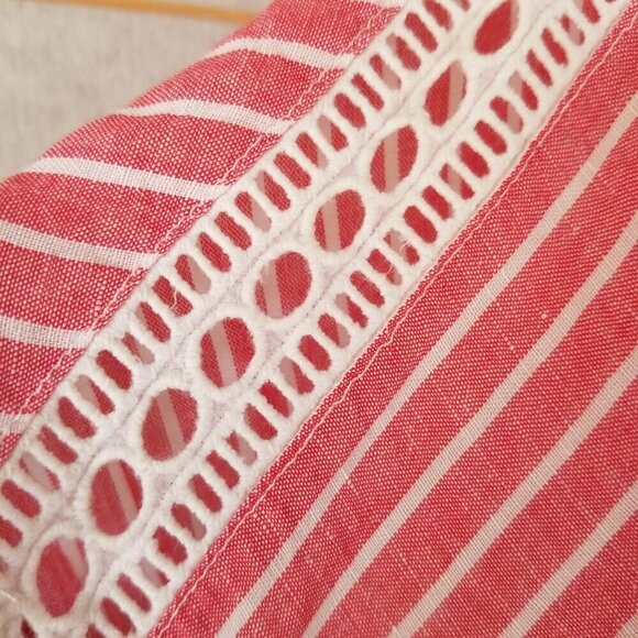 Mododoc Striped Dress Size Small Red Stripe Oversized Fit Linen Blend Adj Waist - Picture 9 of 9